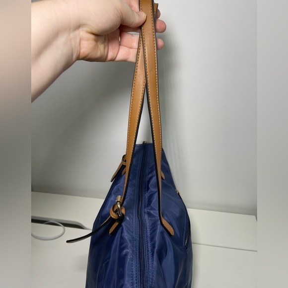 Simon’s Navy Medium Size Nylon Faux Leather shoulder Tote Handbag - Picture 5 of 13